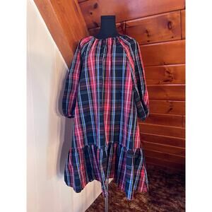 Draper James RSVP Long-Sleeve Smocked Red Tartan Plaid Tiered Mini Dress 1X XL